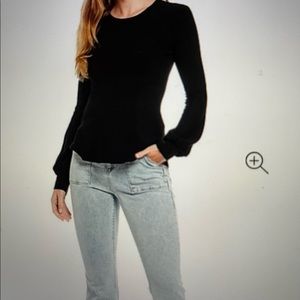Round Neck Bishop Sleeve Rib Knit